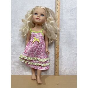 Journey Girls 18" Blonde Doll Blue Eyes Pink Zebra Dress Just Play